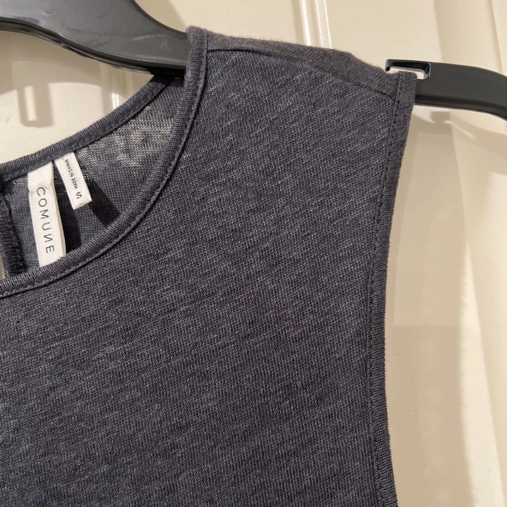 Commune Flore Midnight Gray Women’s 100% Linen Tiered Knee Length Dress Size S - Picture 6 of 7